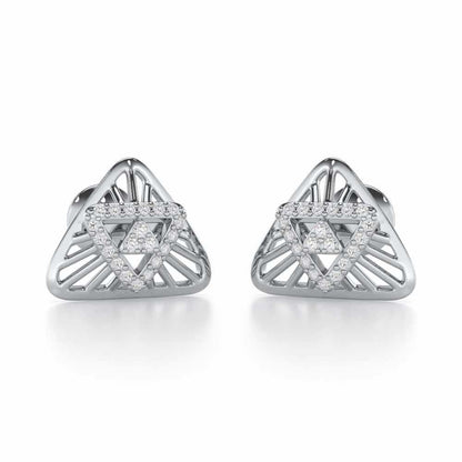 Trigon Mandala Silver Earrings - White Gold - Image 1