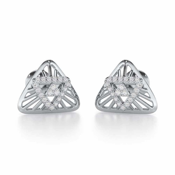 Trigon Mandala Silver Earrings - White Gold - Image 1