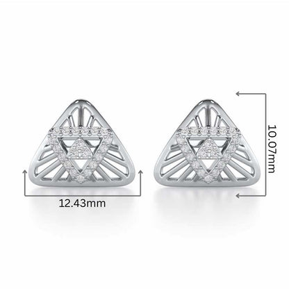 Trigon Mandala Silver Earrings - White Gold - Image 2