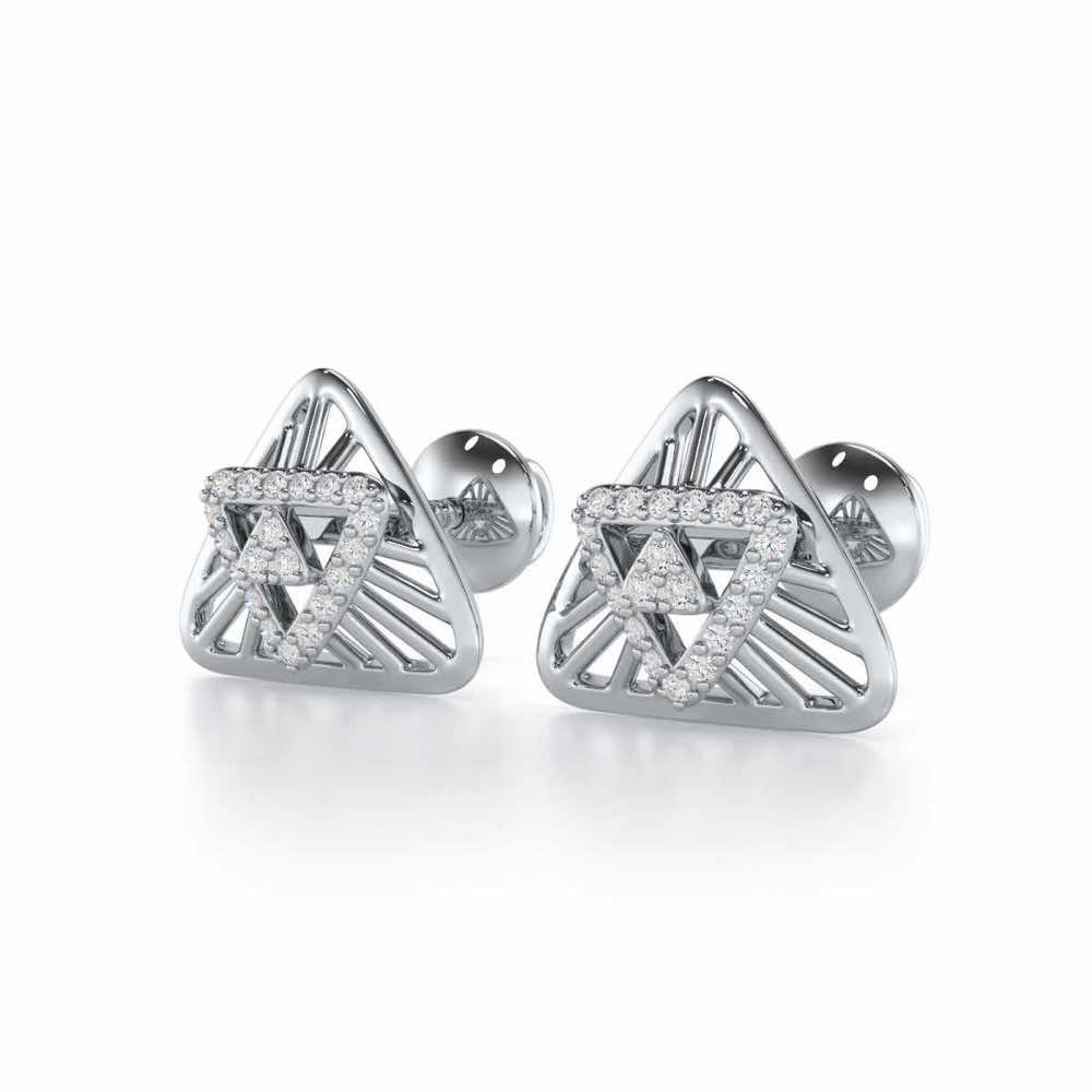 Trigon Mandala Silver Earrings - White Gold - Image 3