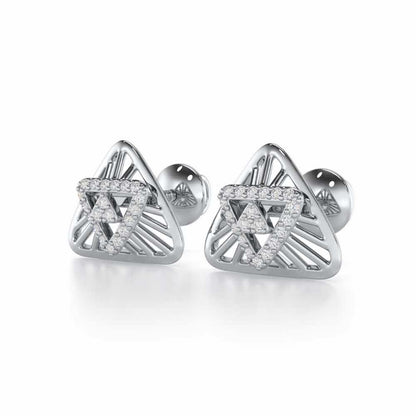 Trigon Mandala Silver Earrings - White Gold - Image 3