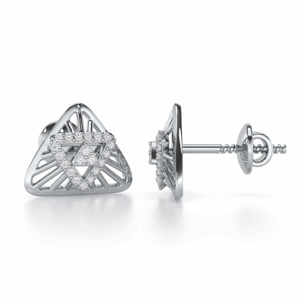 Trigon Mandala Silver Earrings - White Gold - Image 4