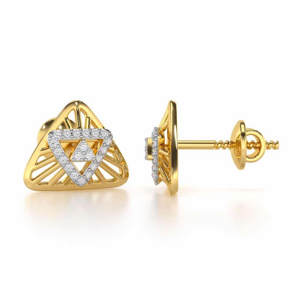 Trigon Mandala Silver Earrings - Yellow Gold - Image 4