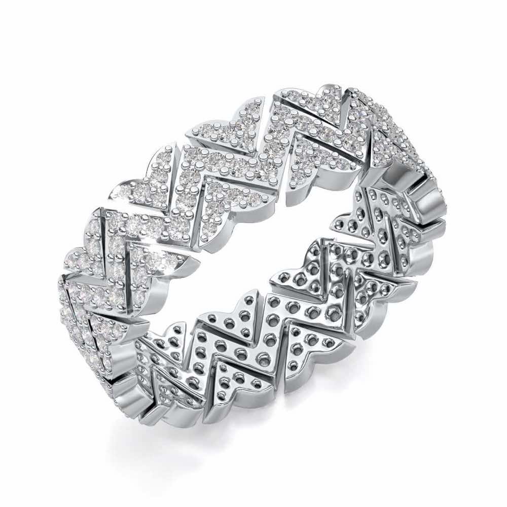 Trigon Wave Silver Band Ring - White Gold - Image 1