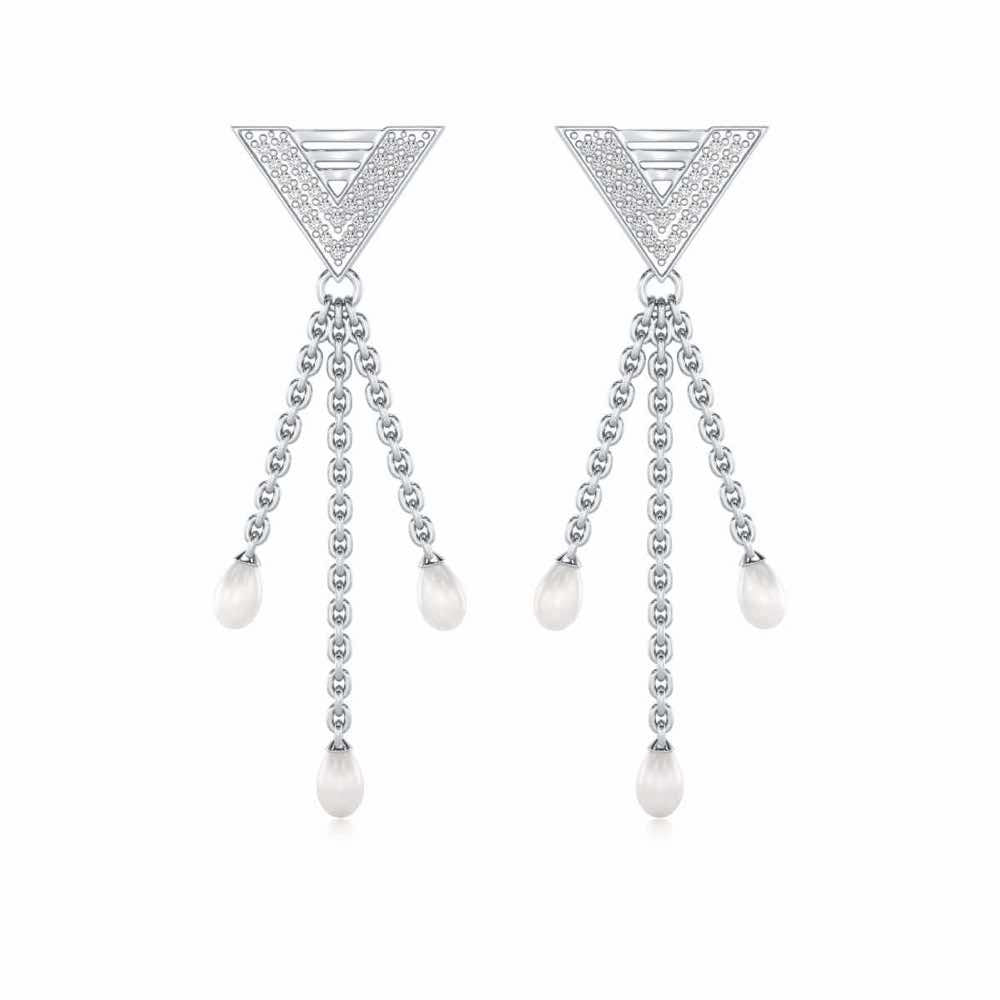 Trigona Silver Dangler Earrings - White Gold - Image 1