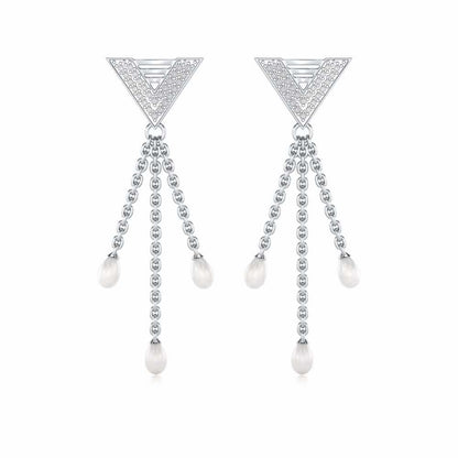 Trigona Silver Dangler Earrings - White Gold - Image 1