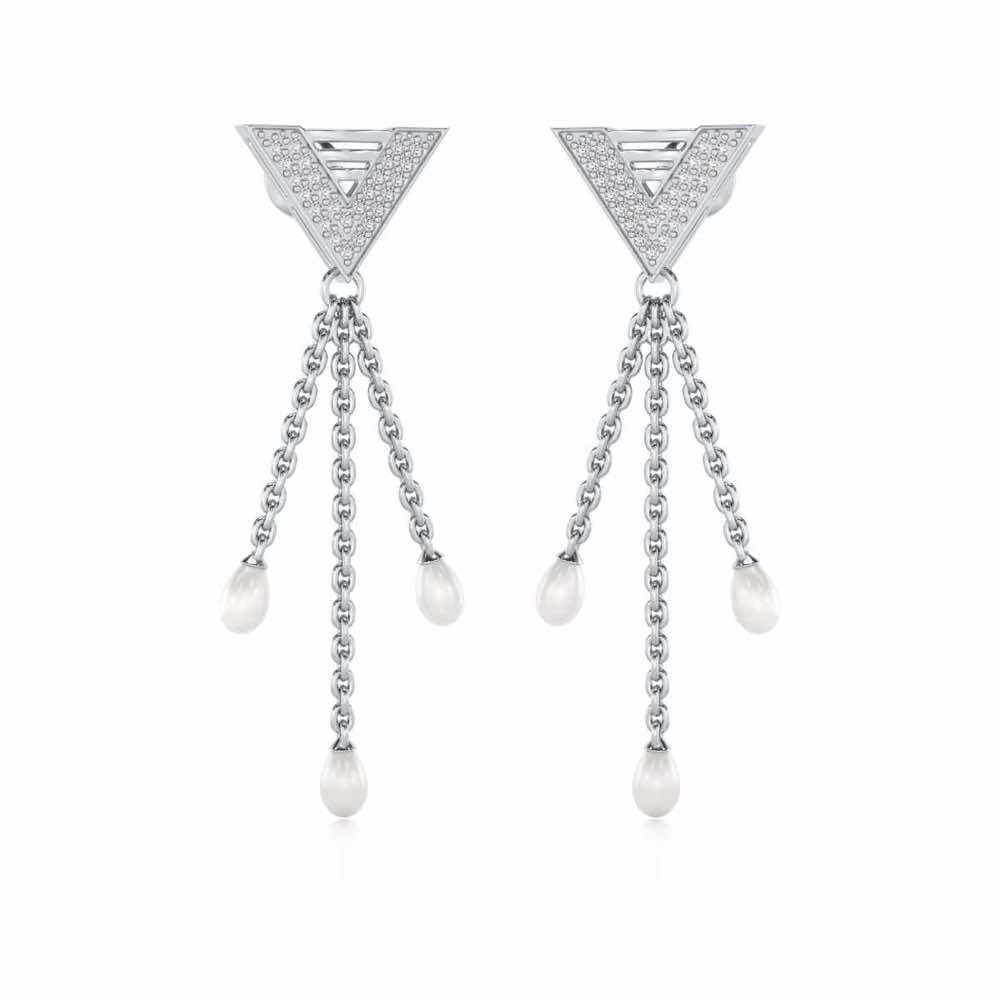 Trigona Silver Dangler Earrings - White Gold - Image 2