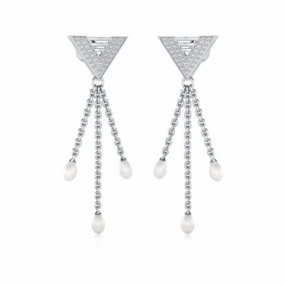 Trigona Silver Dangler Earrings - White Gold - Image 2