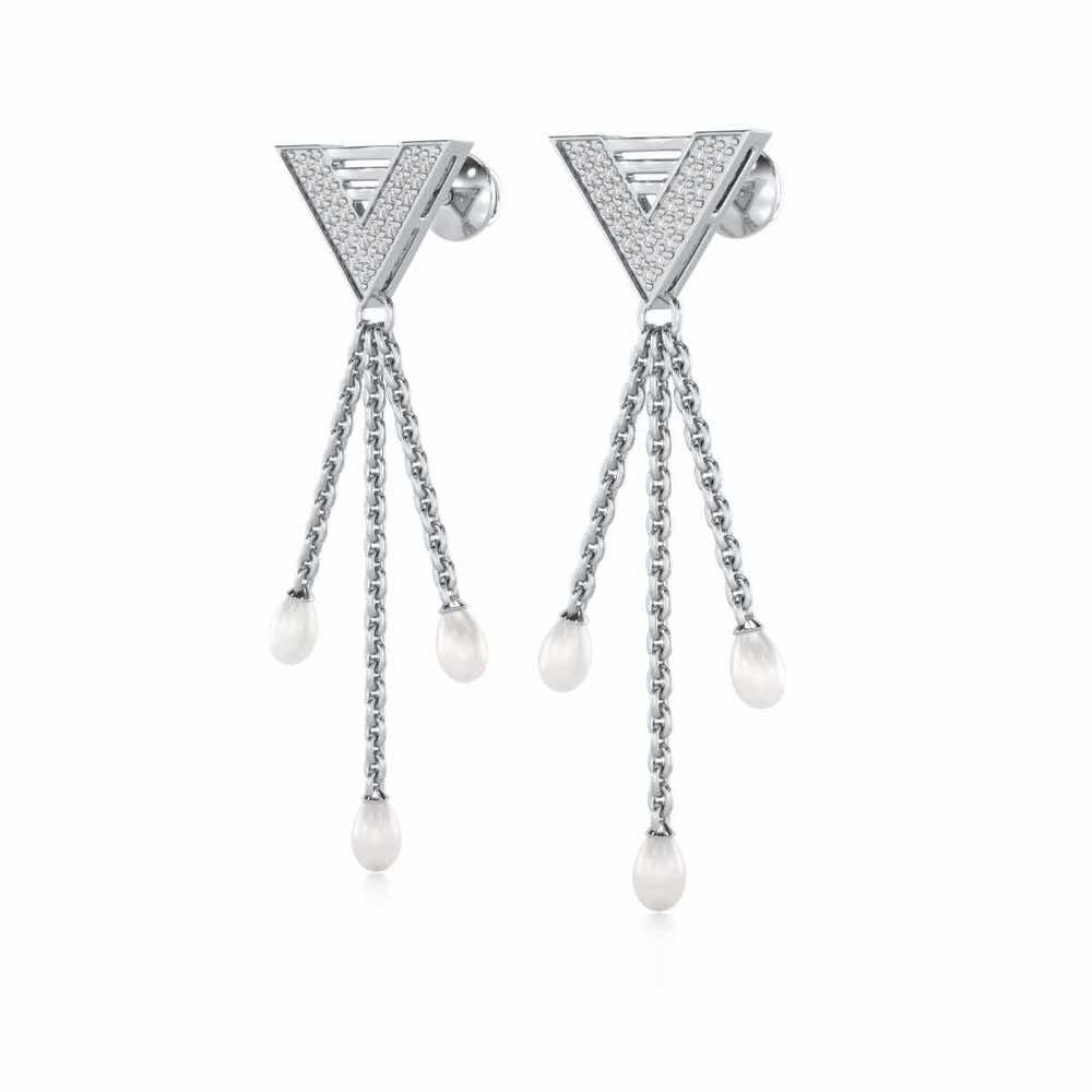 Trigona Silver Dangler Earrings - White Gold - Image 3