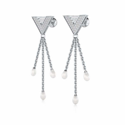 Trigona Silver Dangler Earrings - White Gold - Image 3