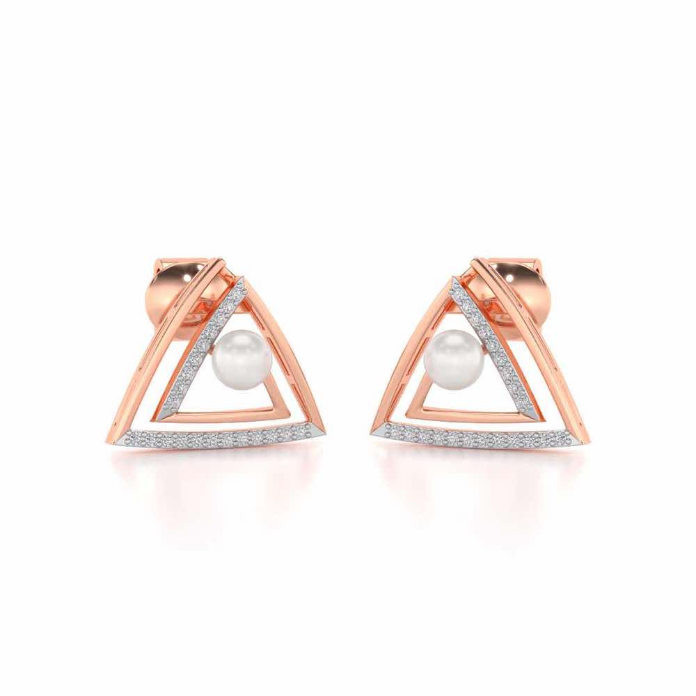 Trigoned Silver Pearl Earrings - Rose Gold - Image 1