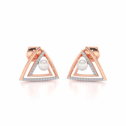 Trigoned Silver Pearl Earrings - Rose Gold - Image 1