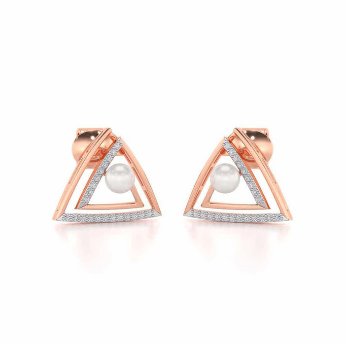 Trigoned Silver Pearl Earrings - Rose Gold - Image 1