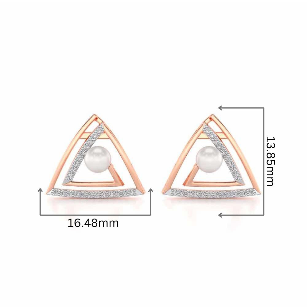 Trigoned Silver Pearl Earrings - Rose Gold - Image 2