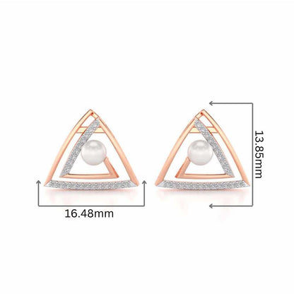 Trigoned Silver Pearl Earrings - Rose Gold - Image 2