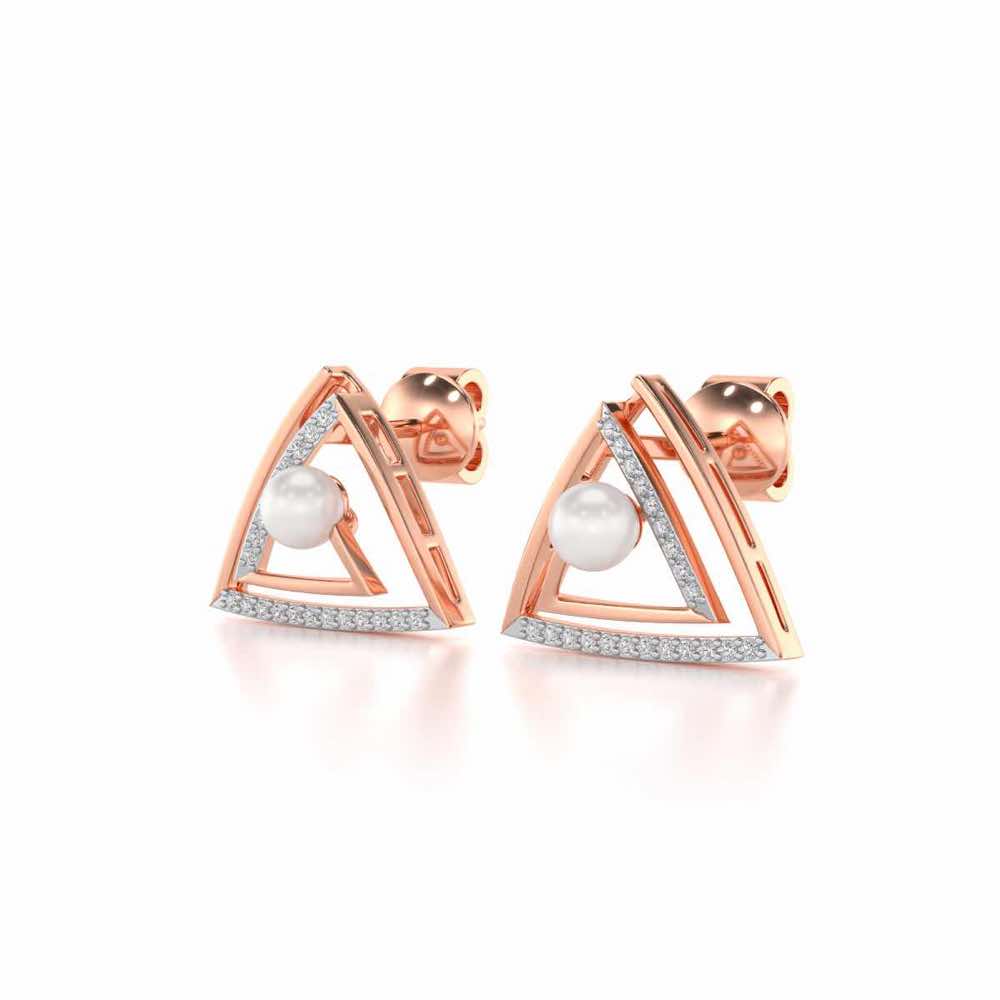 Trigoned Silver Pearl Earrings - Rose Gold - Image 3