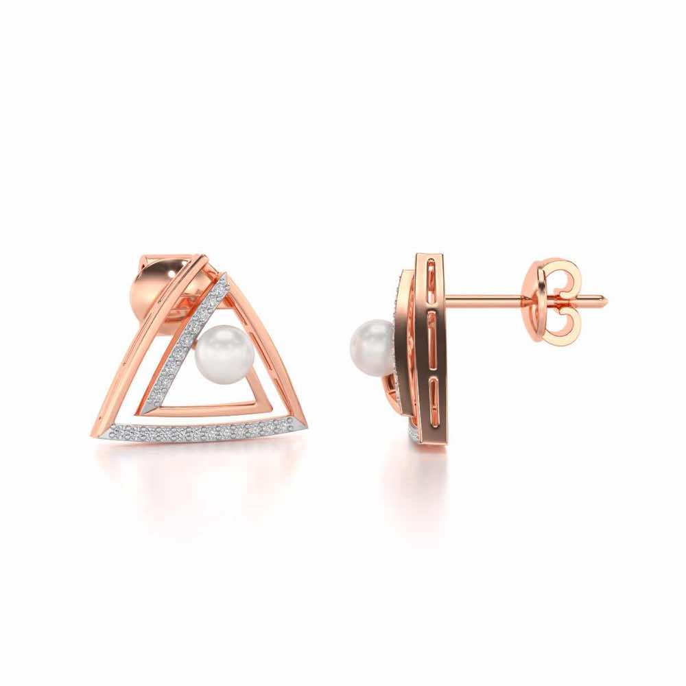 Trigoned Silver Pearl Earrings - Rose Gold - Image 4