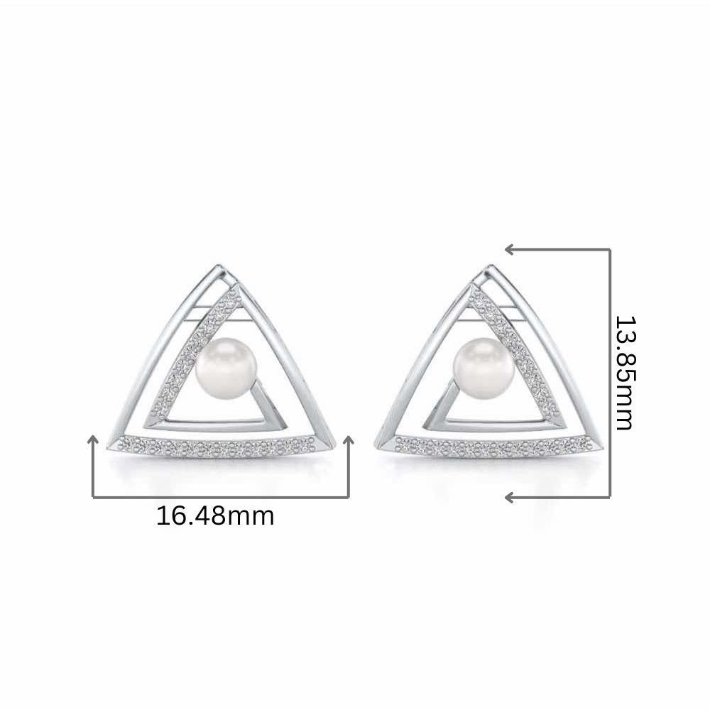 Trigoned Silver Pearl Earrings - White Gold - Image 2
