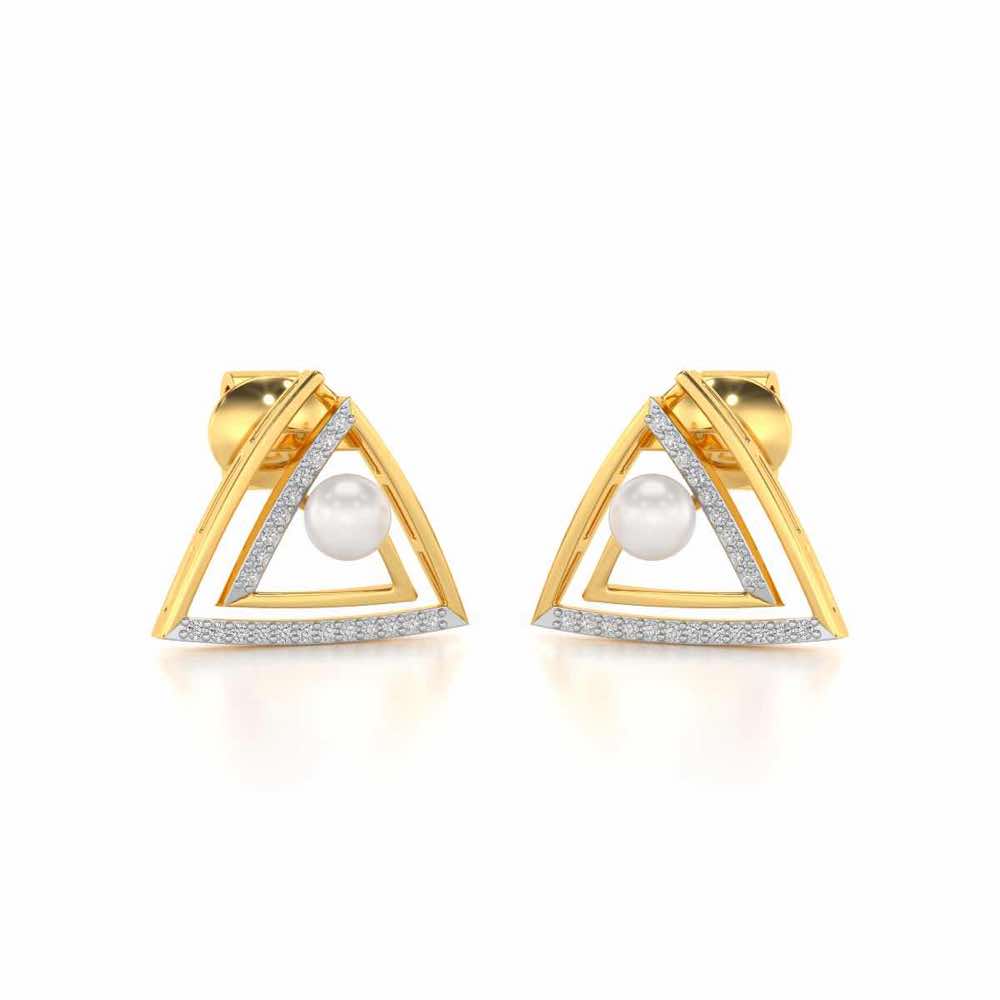 Trigoned Silver Pearl Earrings - Yellow Gold - Image 1