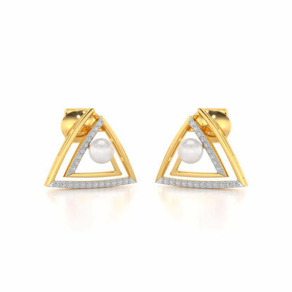 Trigoned Silver Pearl Earrings - Yellow Gold - Image 1