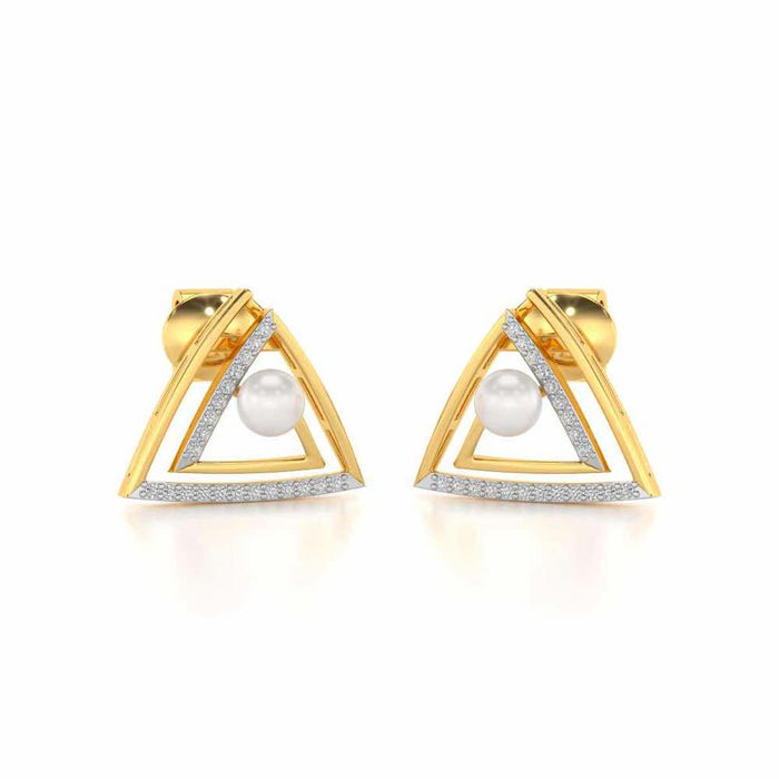Trigoned Silver Pearl Earrings - Yellow Gold - Image 1