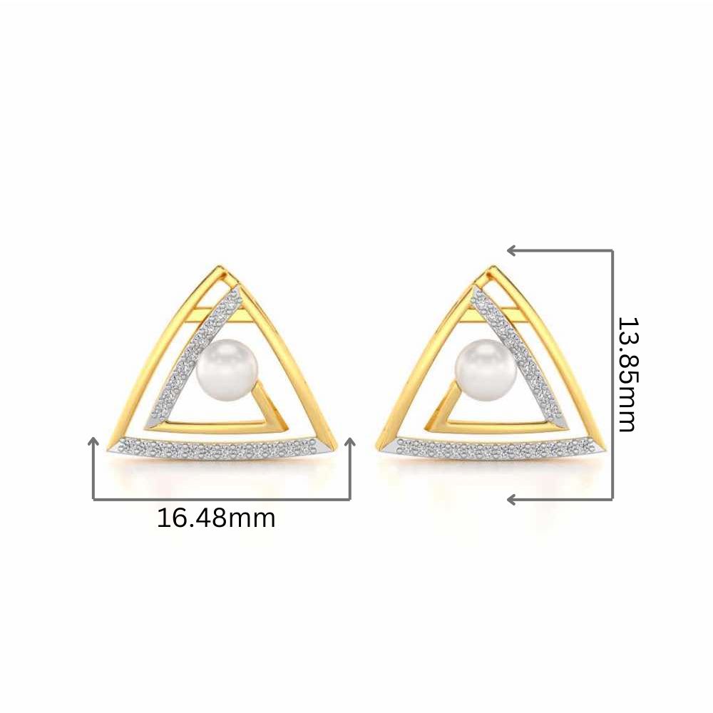 Trigoned Silver Pearl Earrings - Yellow Gold - Image 2