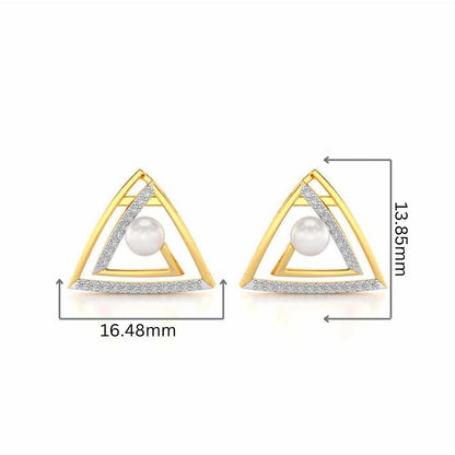 Trigoned Silver Pearl Earrings - Yellow Gold - Image 2