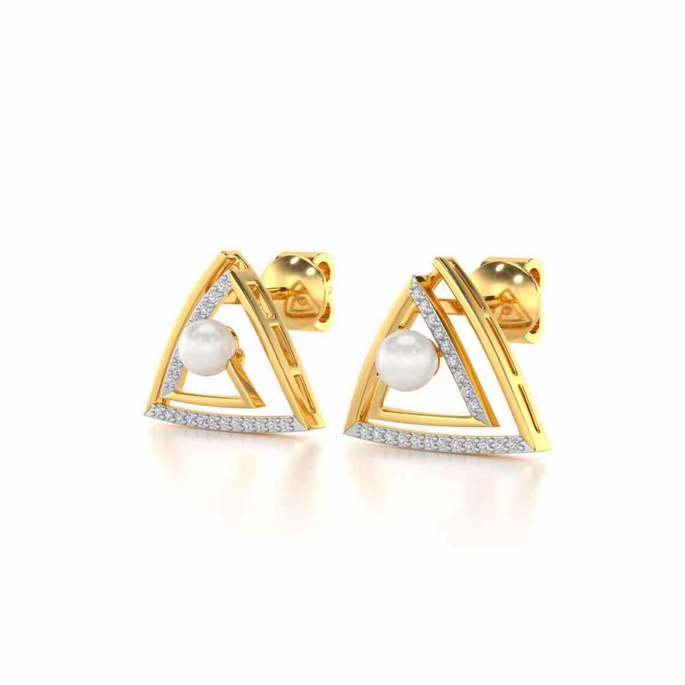 Trigoned Silver Pearl Earrings - Yellow Gold - Image 3