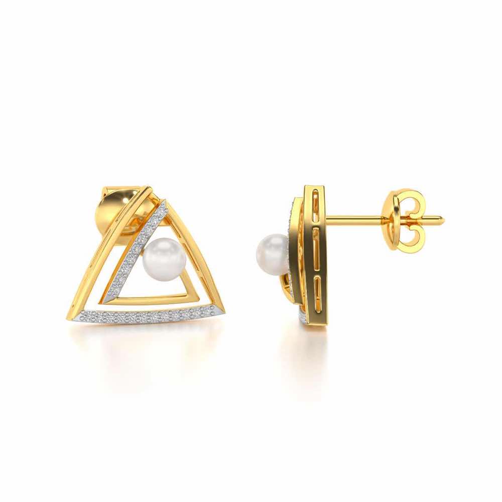 Trigoned Silver Pearl Earrings - Yellow Gold - Image 4
