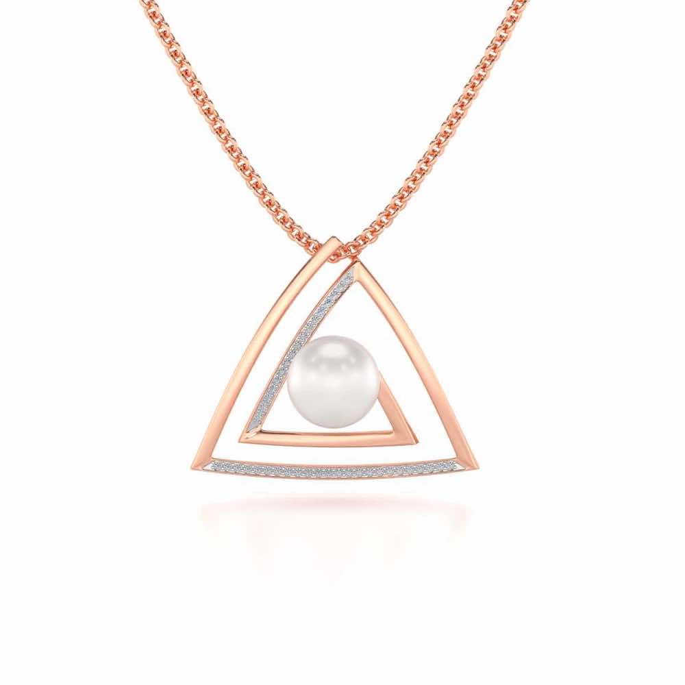 Trigoned Silver Pearl Pendant - Rose Gold - Image 2