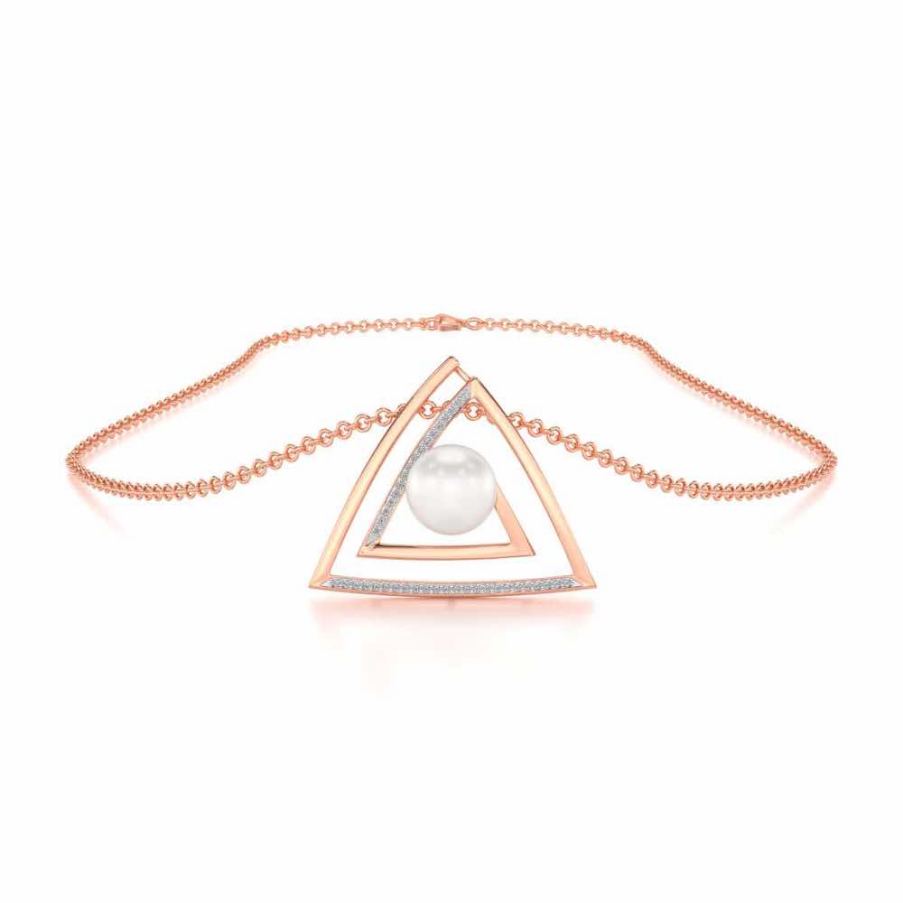Trigoned Silver Pearl Pendant - Rose Gold - Image 3