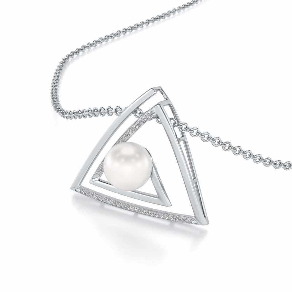 Trigoned Silver Pearl Pendant - White Gold - Image 1