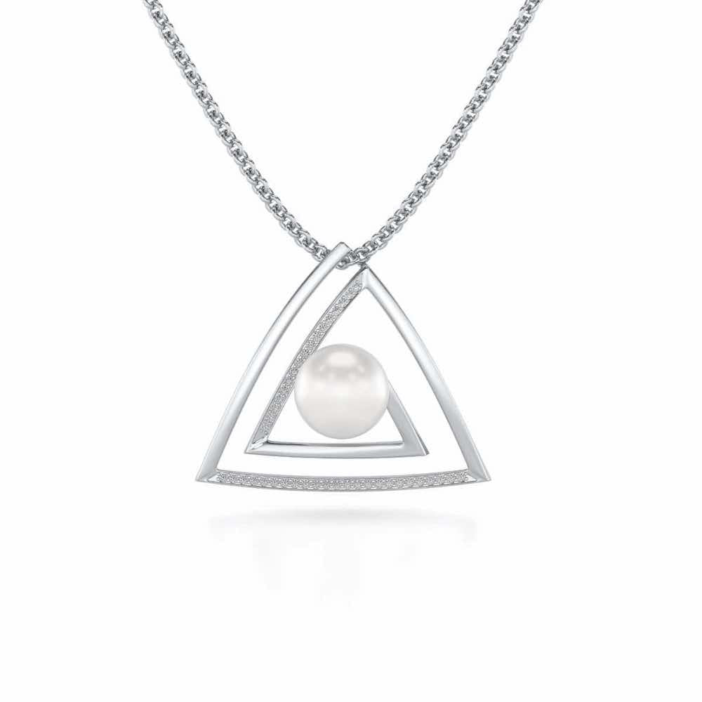 Trigoned Silver Pearl Pendant - White Gold - Image 2