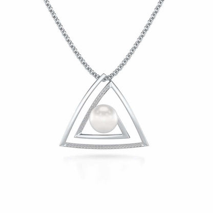 Trigoned Silver Pearl Pendant - White Gold - Image 2