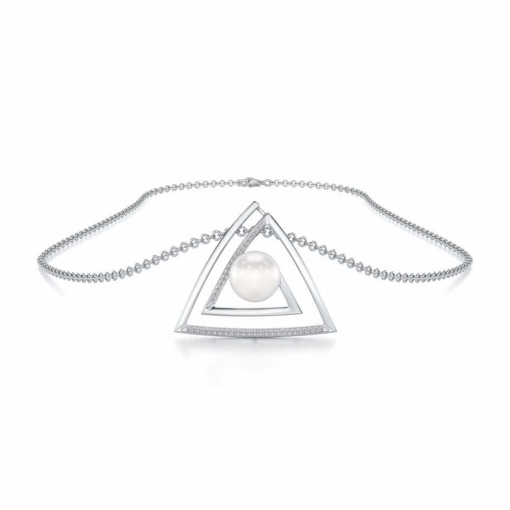 Trigoned Silver Pearl Pendant - White Gold - Image 3