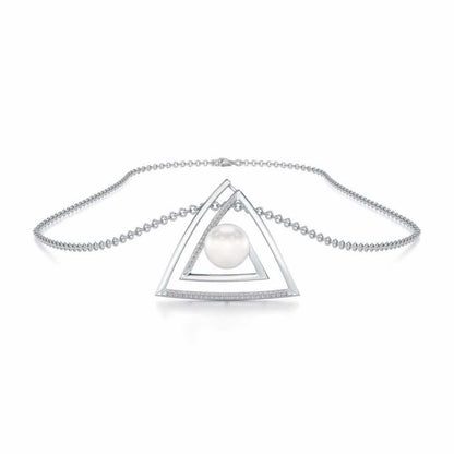Trigoned Silver Pearl Pendant - White Gold - Image 3