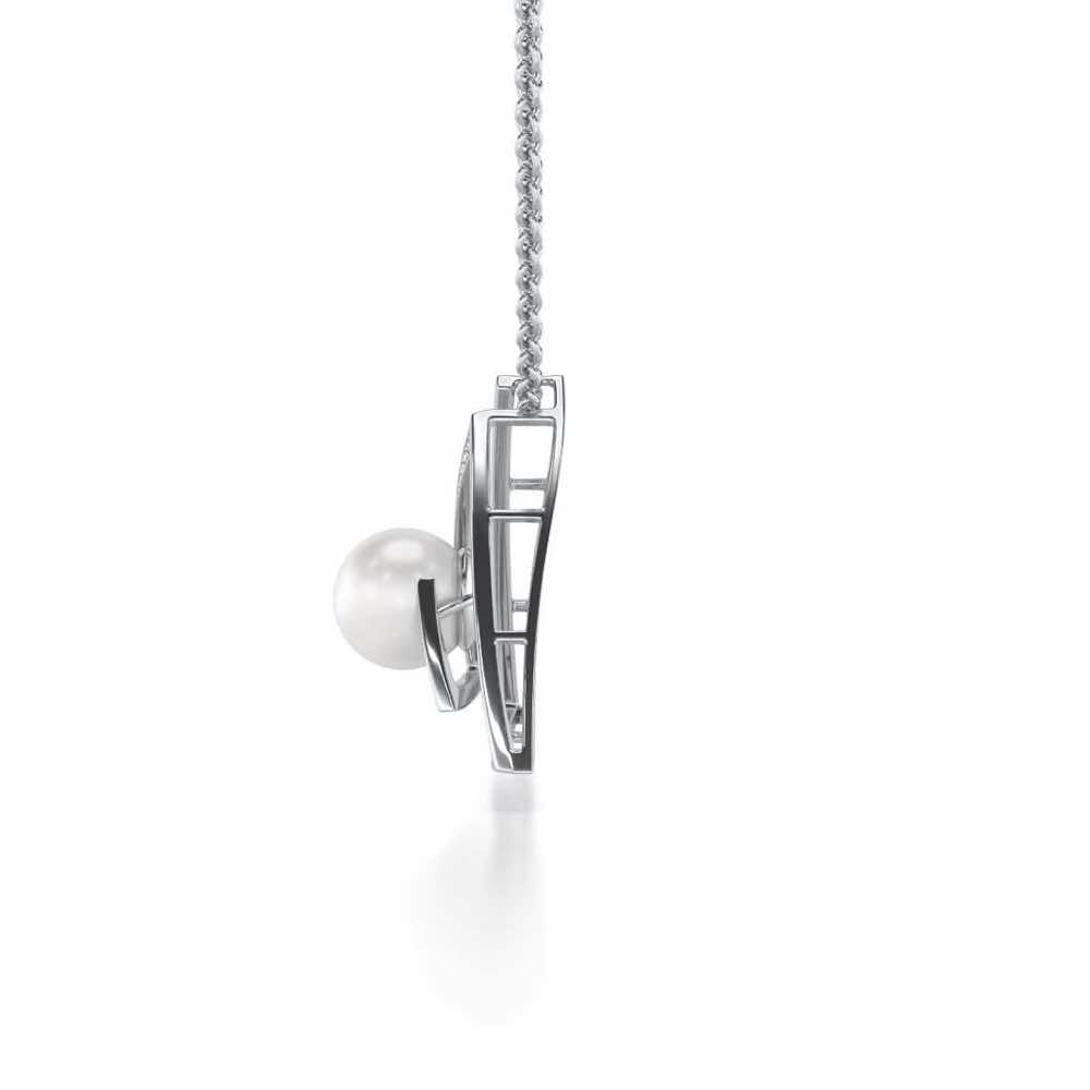 Trigoned Silver Pearl Pendant - White Gold - Image 4