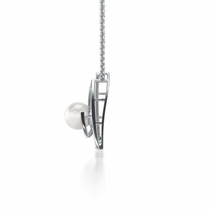 Trigoned Silver Pearl Pendant - White Gold - Image 4