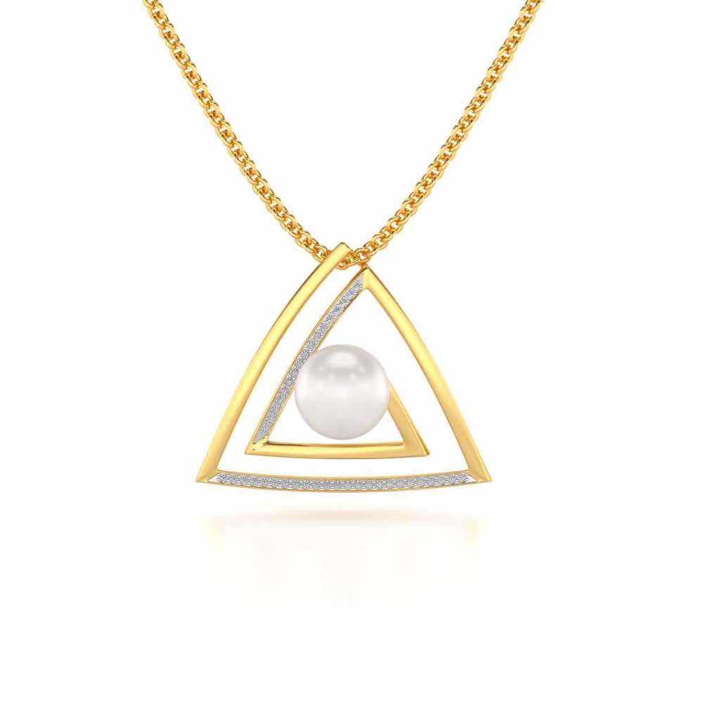 Trigoned Silver Pearl Pendant - Yellow Gold - Image 2