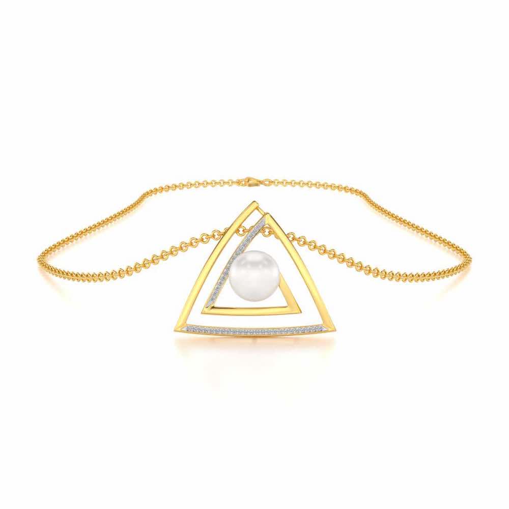 Trigoned Silver Pearl Pendant - Yellow Gold - Image 3
