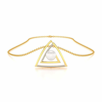 Trigoned Silver Pearl Pendant - Yellow Gold - Image 3