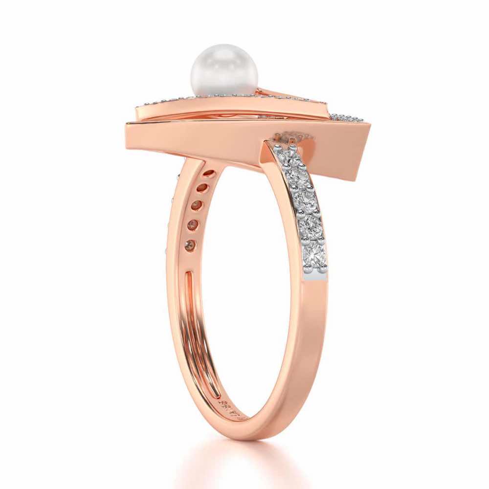 Trigoned Silver Pearl Ring - Rose Gold - Image 3