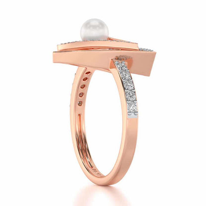 Trigoned Silver Pearl Ring - Rose Gold - Image 3