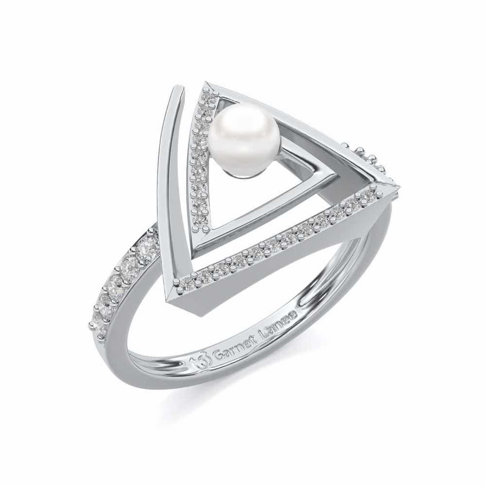 Trigoned Silver Pearl Ring - White Gold - Image 1