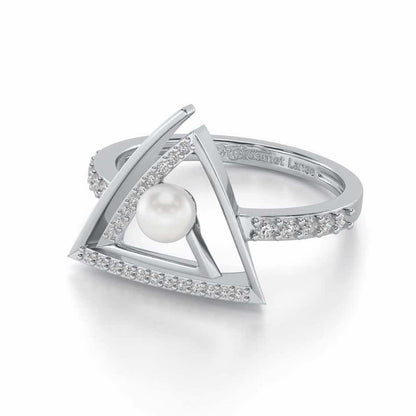 Trigoned Silver Pearl Ring - White Gold - Image 2