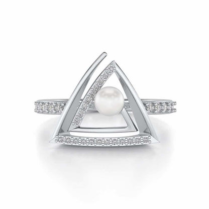 Trigoned Silver Pearl Ring - White Gold - Image 4