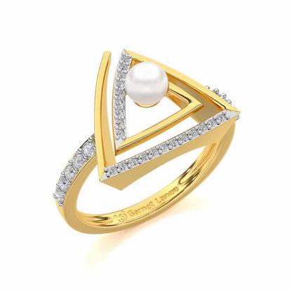 Trigoned Silver Pearl Ring - Yellow Gold - Image 1