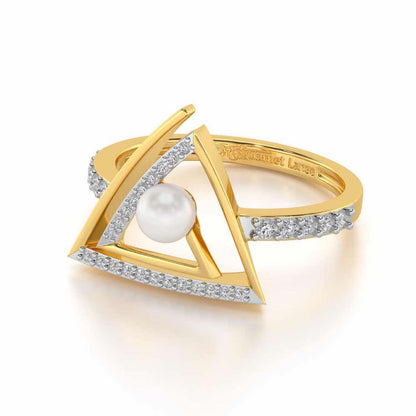 Trigoned Silver Pearl Ring - Yellow Gold - Image 2