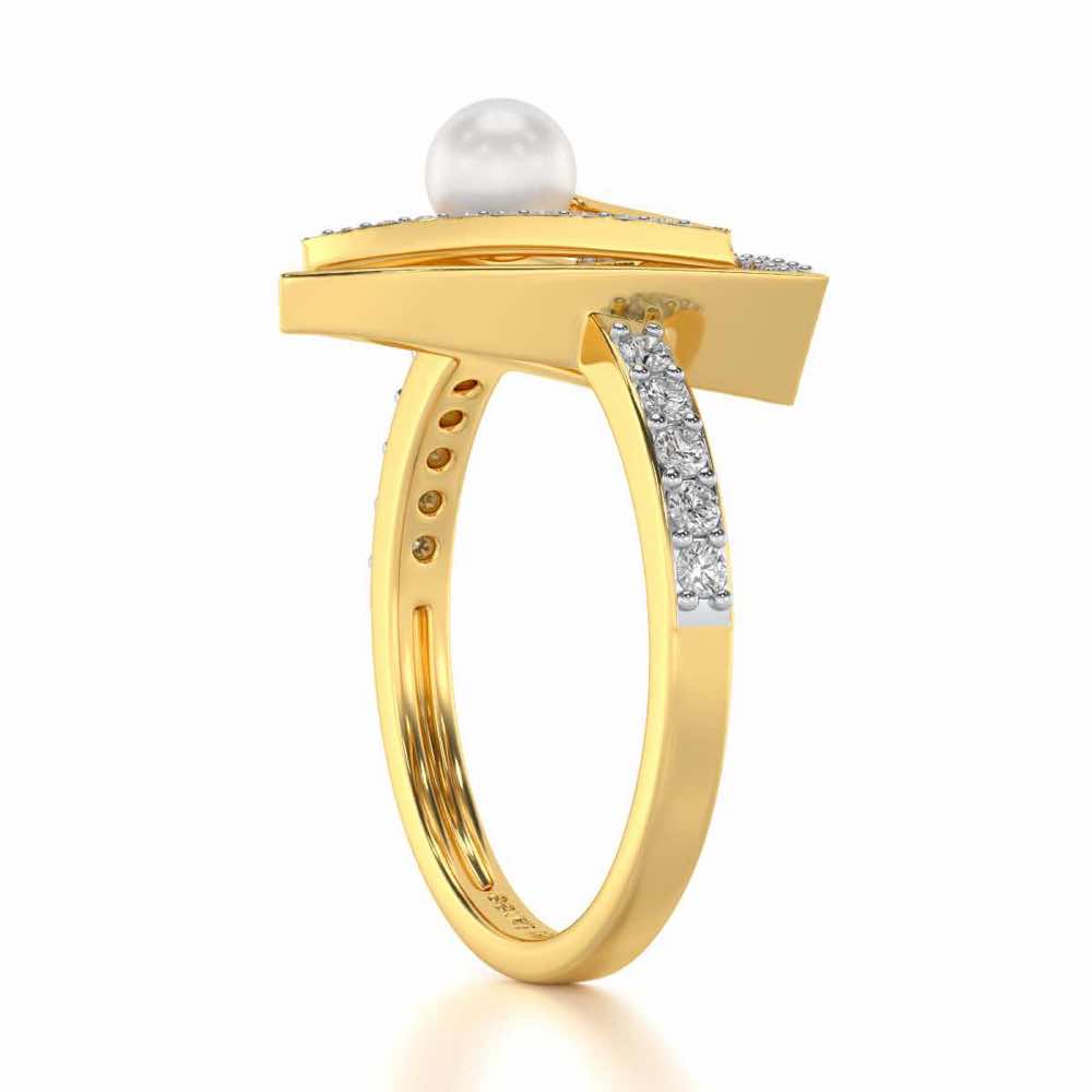 Trigoned Silver Pearl Ring - Yellow Gold - Image 3