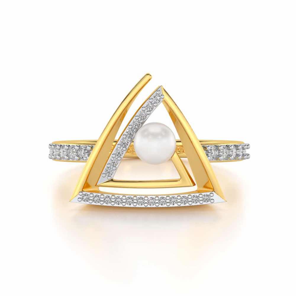 Trigoned Silver Pearl Ring - Yellow Gold - Image 4